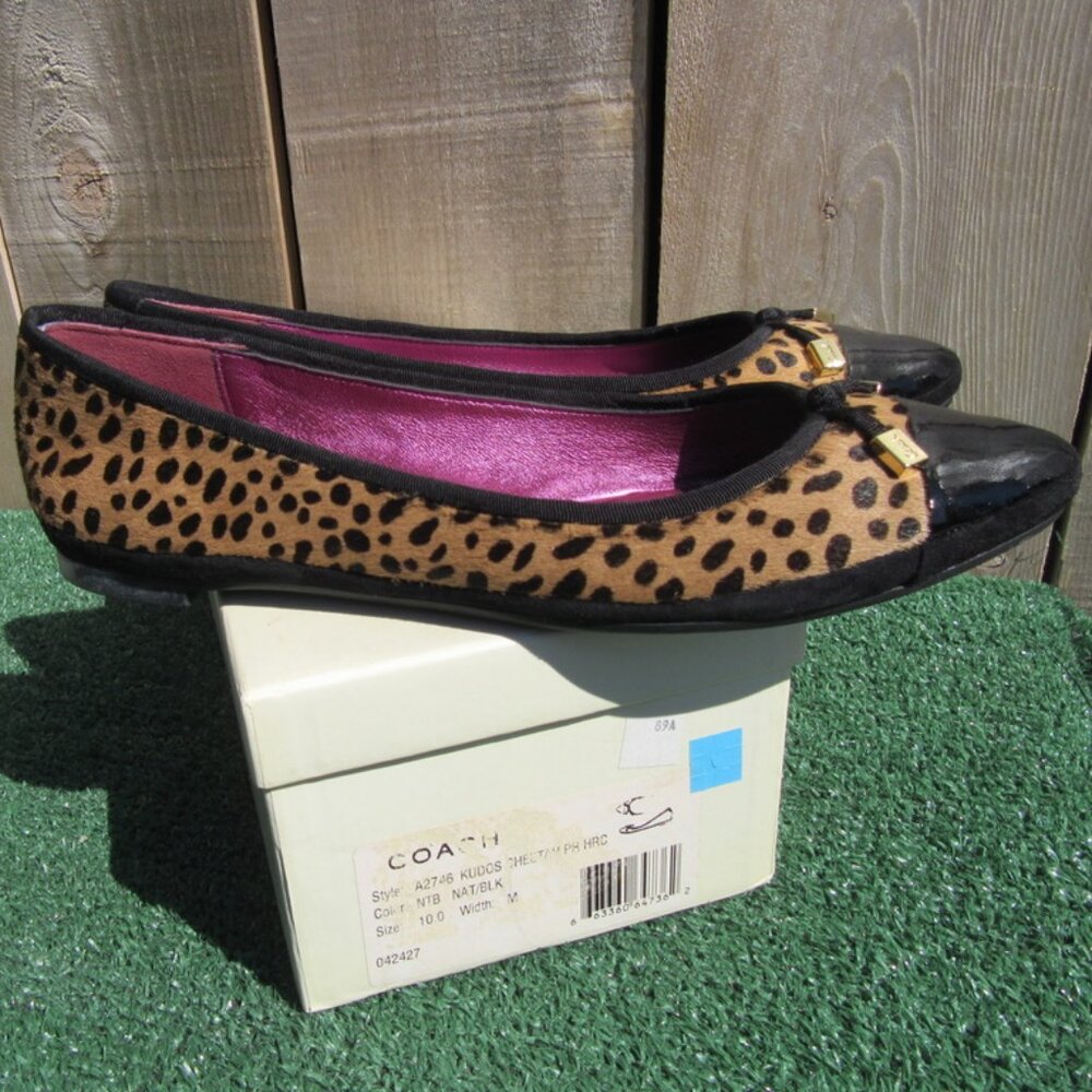 Coach Poppy Kudos Cheetah Black Ballet Flats Slip On Shoes Size 10 M A2746 - Picture 1 of 10